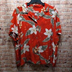 Caribbean Joe Shirt 100% Rayon Red Floral Hawaiian Size 2X
